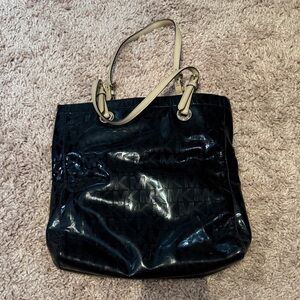 Michael Kors Glossy Black Tote with Cream Handles